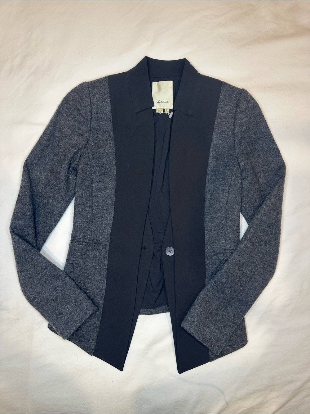 Anthropologie elevenses Two-Tone Gray and Black Open-Front Blazer